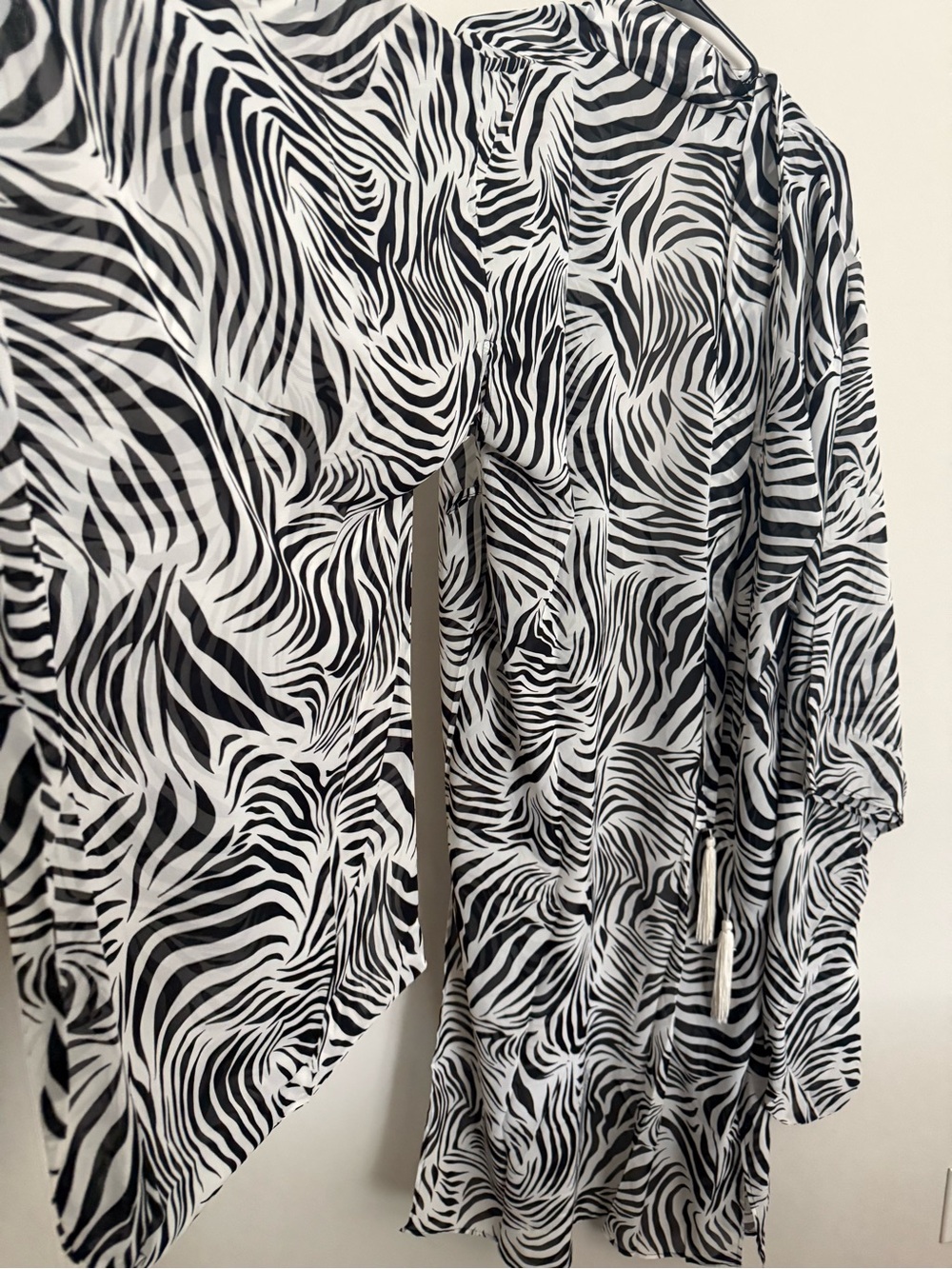 Shonda Shear Zebra Print Tassel Kimono Cover Up One Size Boho Resort Wear - Picture 11 of 13